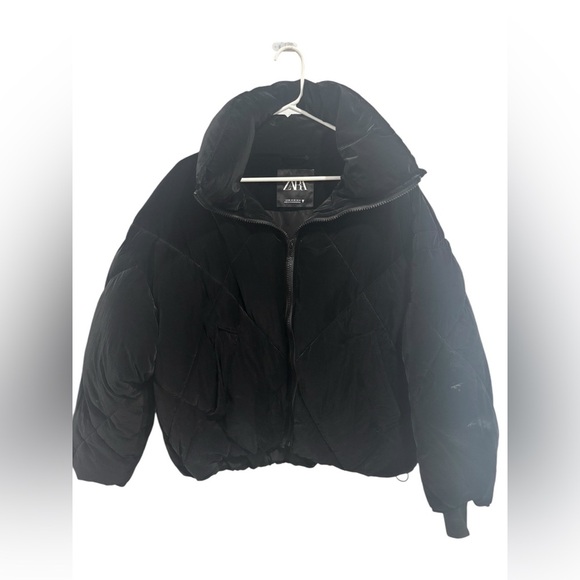 Zara Cropped Black Puffer Jacket Blogger Favorite Trendy XS - Picture 9 of 10